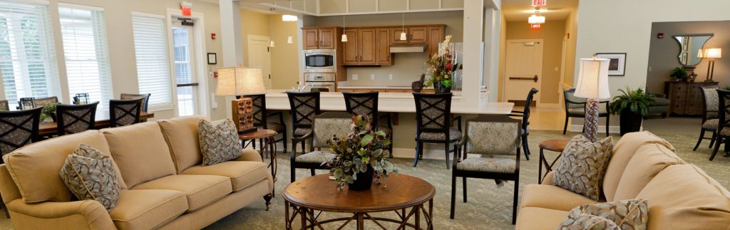 Common gathering area and lounge in Hickory Hall Memory Care
