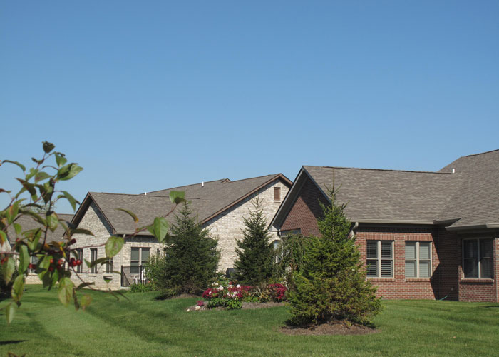 Exterior view of a Woodside Cottage Homes in Hoosier Village