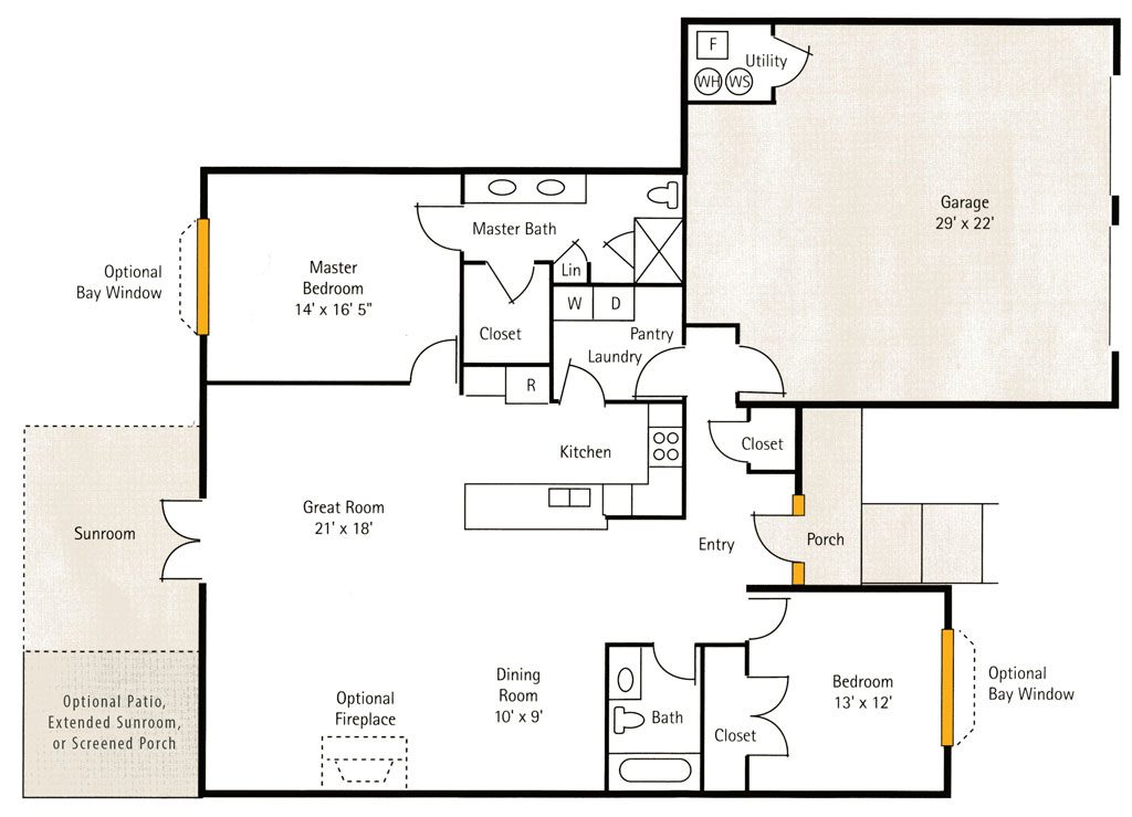 Hoosier Village Woodside A - 2 Bedroom Floor Plan