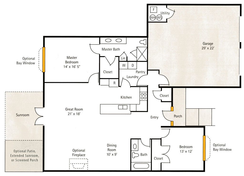 Woodside Cottage floor plan Hoosier Village Woodside A - 2 Bedroom Floor Plan