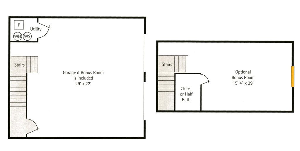 Woodside Cottages Bonus room & Garage floor plan Hoosier Village Woodside A - Bonus Room Floorplan