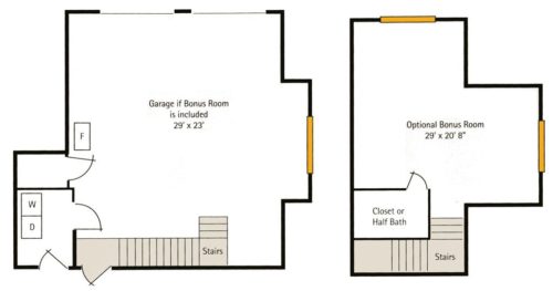 Woodside Cottages floor plan with bonus room Hoosier Village Woodside B - Bonus Room Floorplan