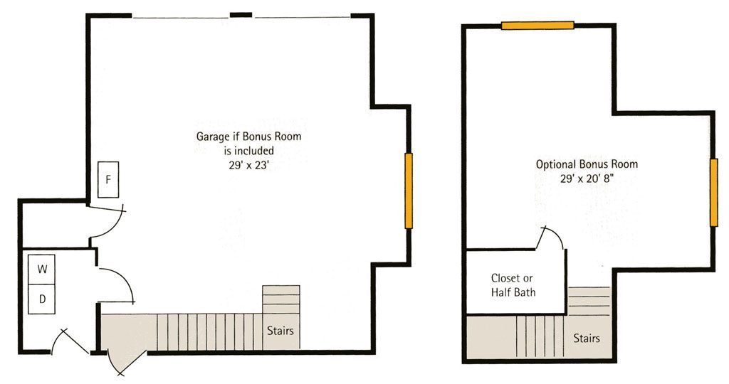 Woodside Cottages floor plan with bonus room Hoosier Village Woodside B - Bonus Room Floorplan