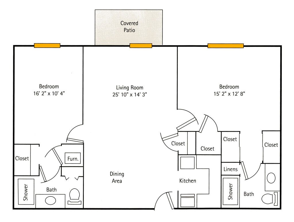 Deercrest Hall 2 Bedroom Apartment floor plan