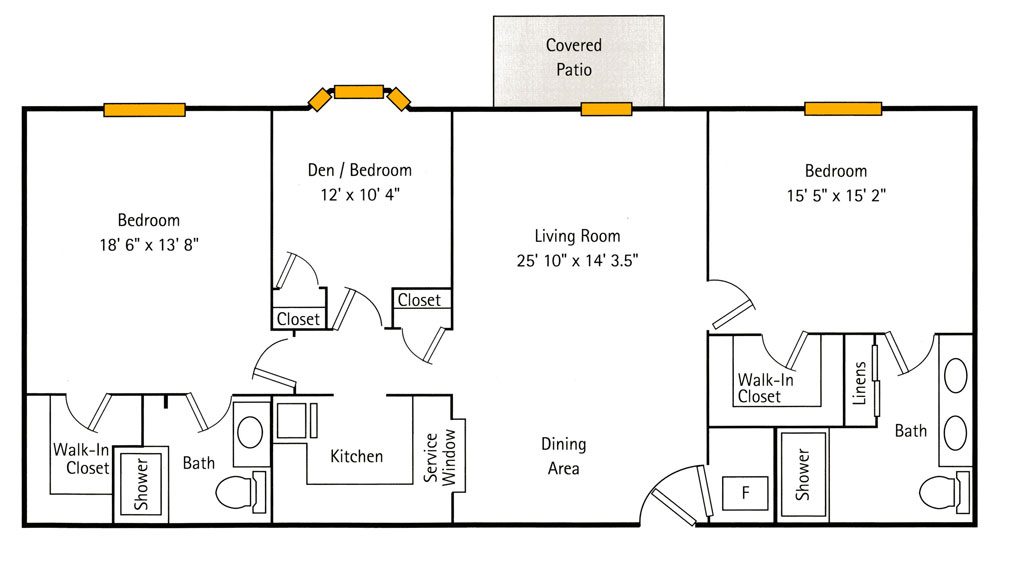 Deercrest Hall 2 Bedroom + Den Floor Plan