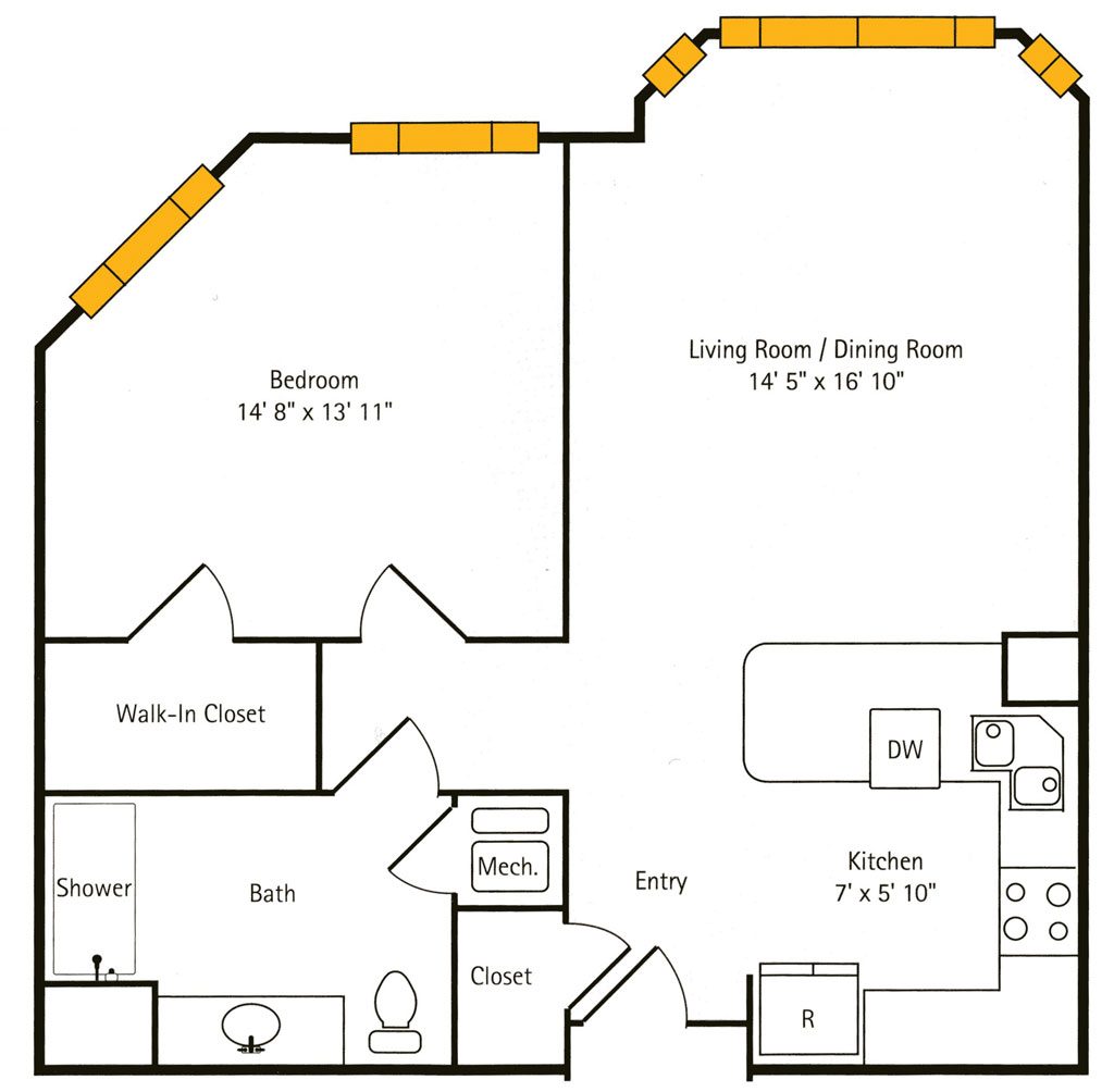 Hawthorn Hall 1 BR Apartment Floor Plan - The Caraway