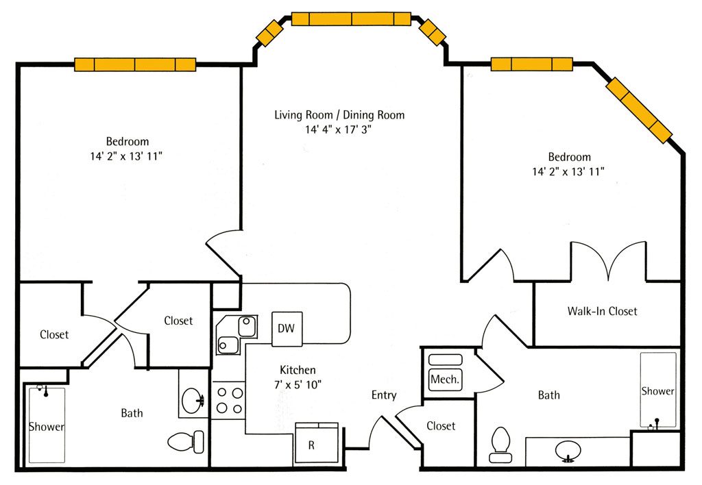 Hawthorn Hall 2 BR Apartment Floor Plan - The Peppercorn
