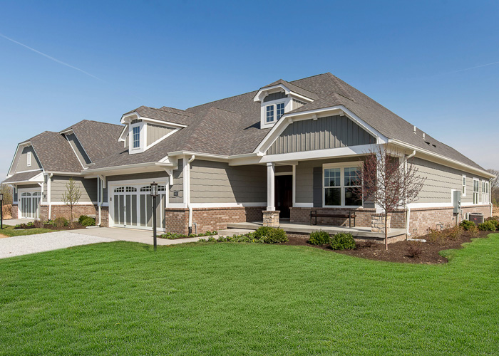 Exterior view of The Oaks duplex at Hoosier Village