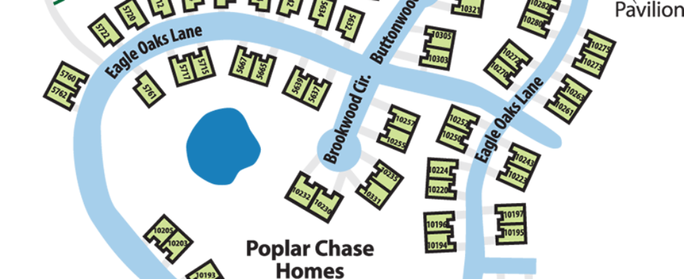 Map of Hoosier Village focused on the Poplar Chase neighborhood