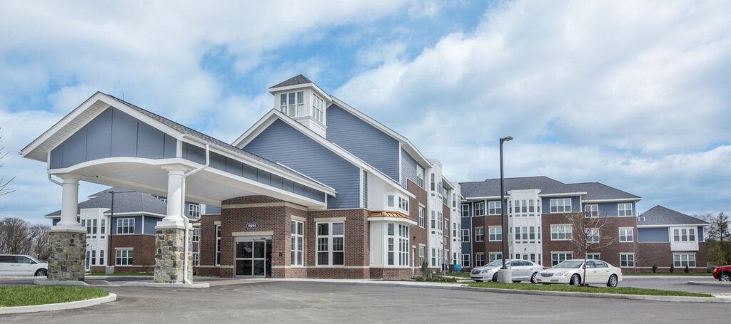Cedarwood Entrance Exterior photo of the Cedarwood building that was recently added to Hoosier Village