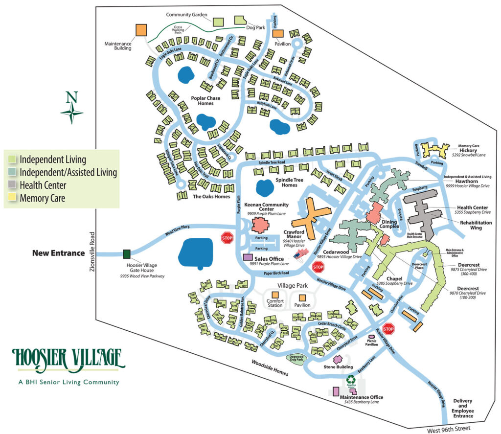 Illustrated map of the Hoosier Village campus
