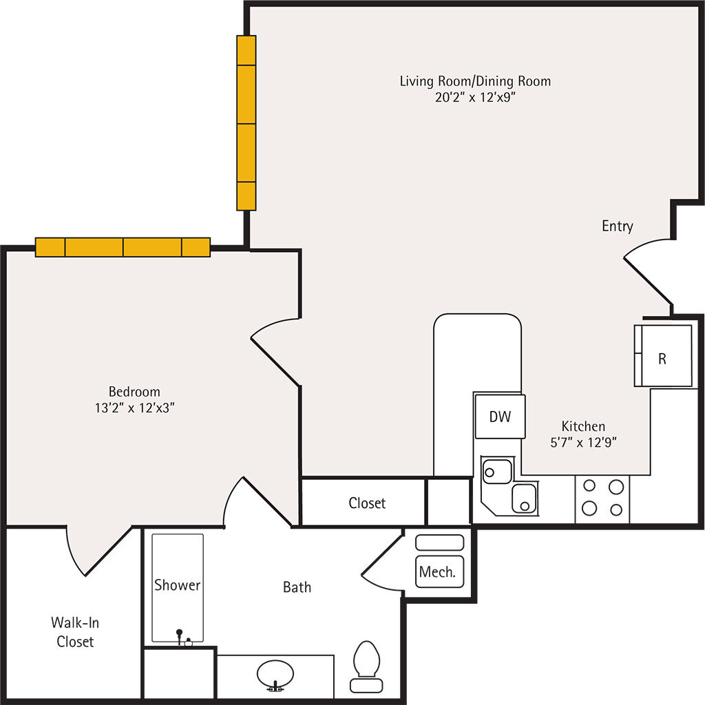Hawthorn Hall 1 BR Apartment Floor Plan - Tarragon